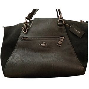Coach Pebble Prairie Leather Suede Trim Satchel Shoulder Bag Black